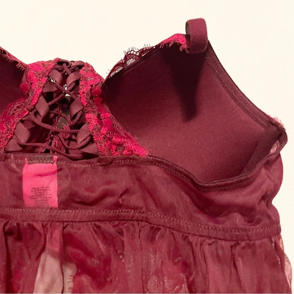 La Senza Burgundy Lace & Mesh Flyaway Babydoll Size M - Picture 9 of 15